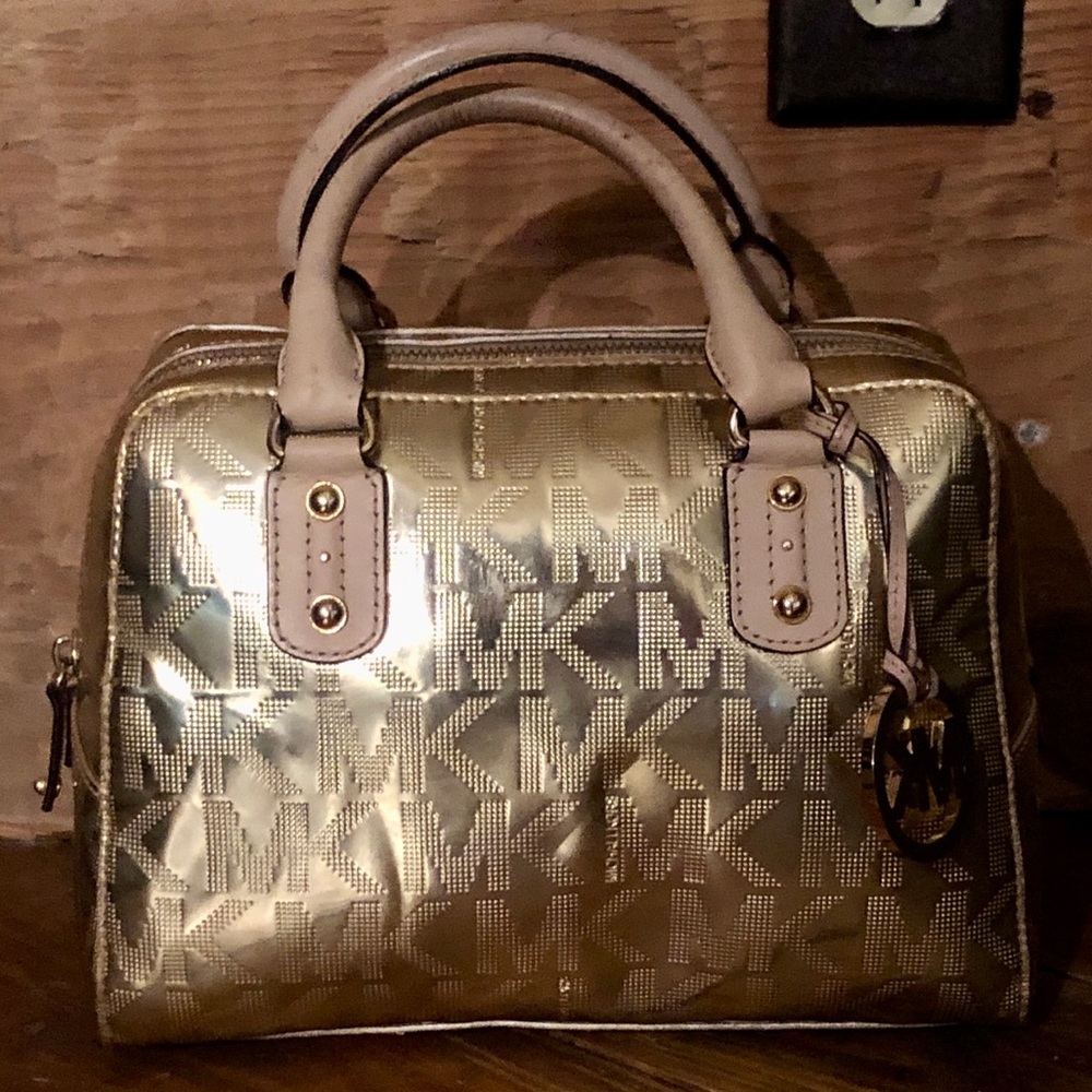 Michael Kors Metallic Gold Embossed Satchel Handbag